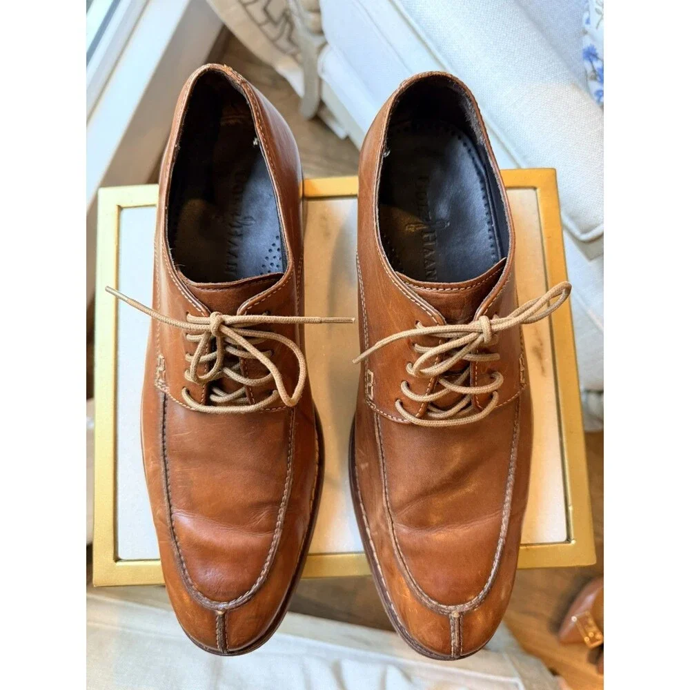 Cole Haan Oxford Brown Leather Apron Split Round Toe Lace Up Shoes Size 9.5M